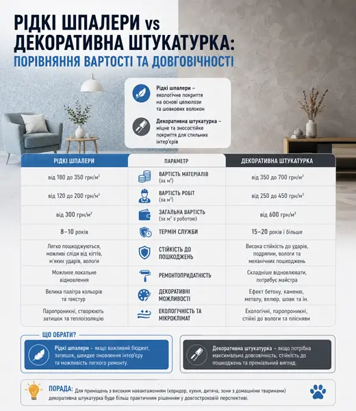 Рідкі шпалери чи декоративна штукатурка
