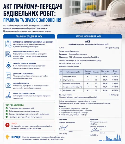 Акт прийому-передачі будівельних робіт: правила та зразок заповнення