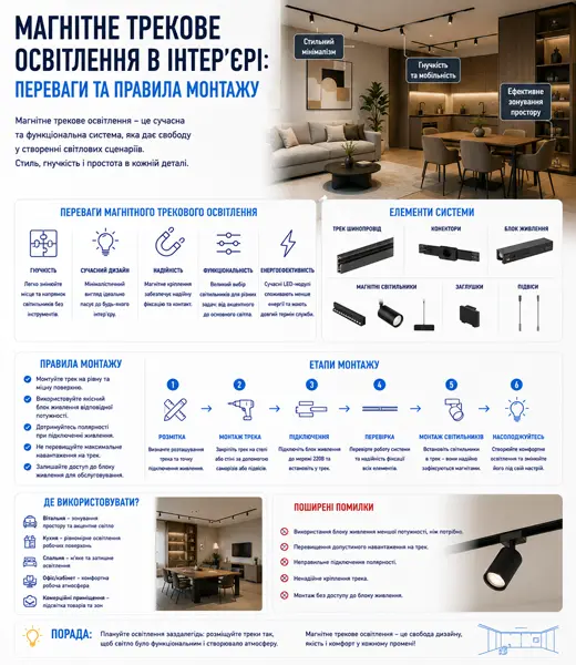 Магнітне трекове освітлення в інтер'єрі