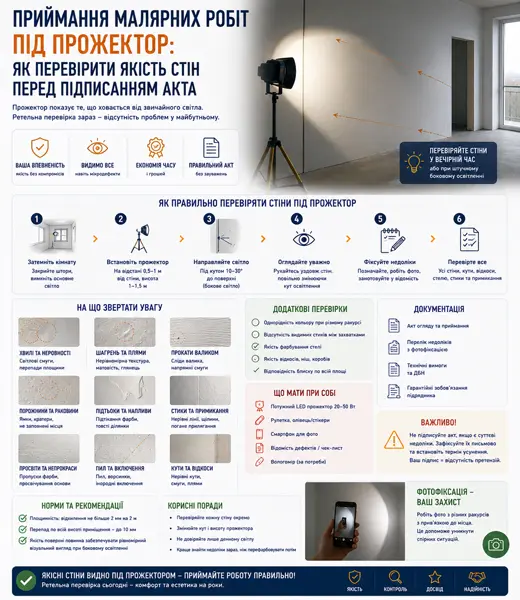 Приймання малярних робіт під світло: перевірка стін | БудПроф