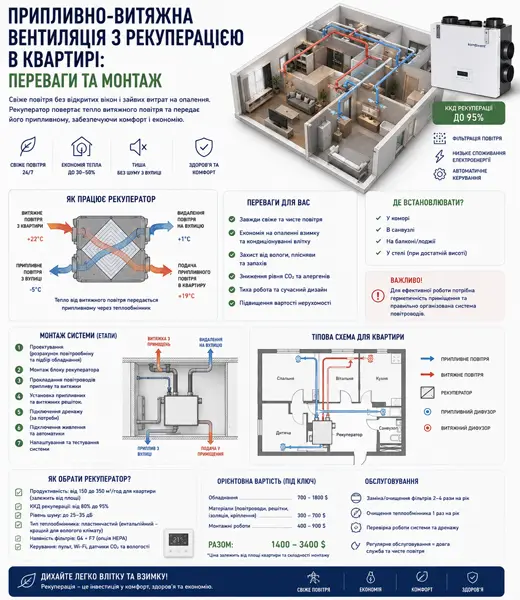 Вентиляція з рекуперацією для квартири в Києві | БудПроф