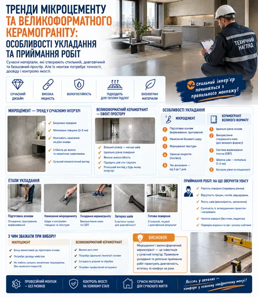 Великоформатний керамограніт та мікроцемент: перевірка якості | БудПроф