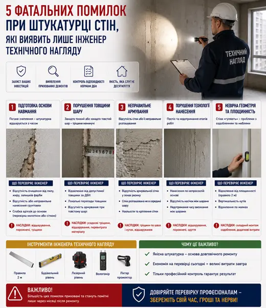 Помилки при штукатурці стін: перевірка технаглядом | БудПроф